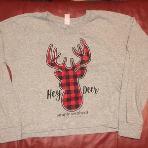Simply Southern Hey Deer Long Sleeve Crop Top Medium Buffalo Plaid